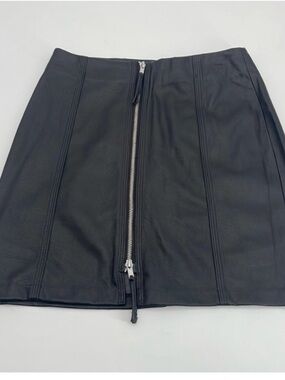 H&M Black Faux Leather Front-Zip Mini Skirt